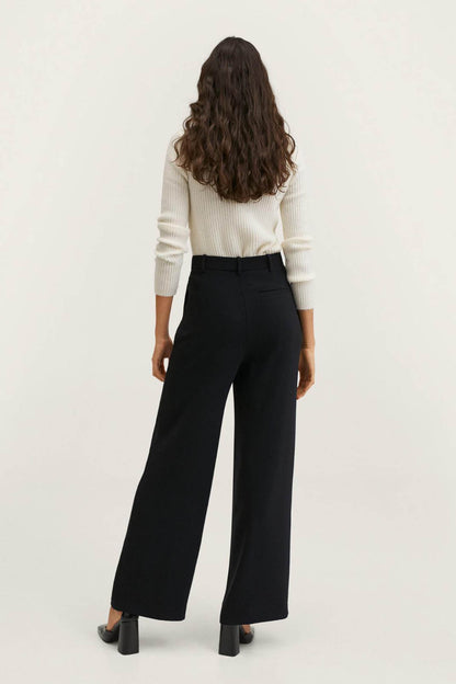 Black wide-leg trousers with high waist and straight wide legs