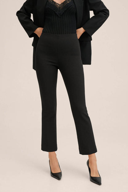 Black tailored straight-leg trousers with slim fit