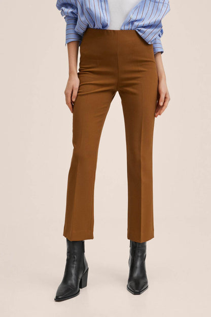 Cognac brown tailored ankle pants with straight leg and cropped hem