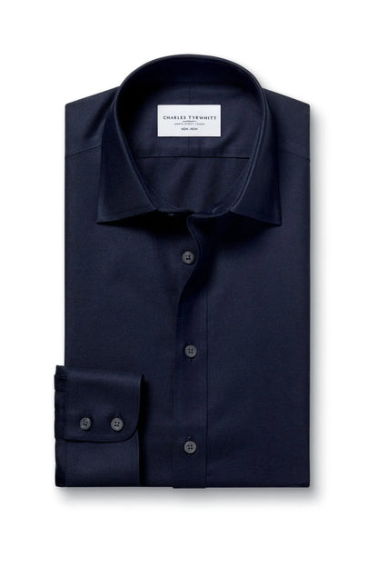 Charles Tyrwhitt men's dress shirt, dark blue button-front, spread collar