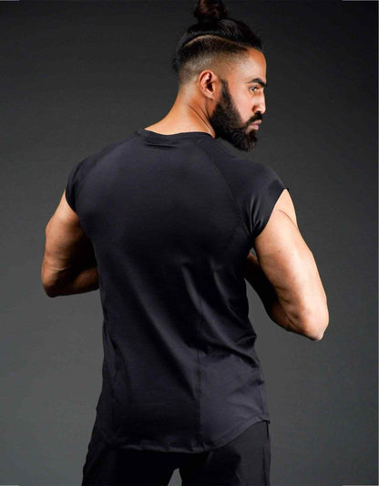 Bodybrics men's black short-sleeve T-shirt, back view