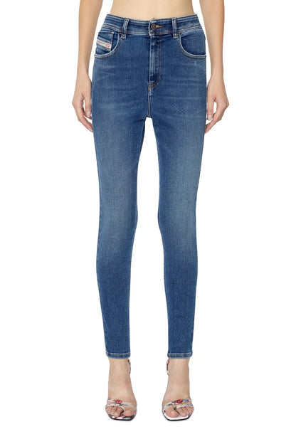 Diesel blue denim jeans with five pockets, button closure, and belt loops