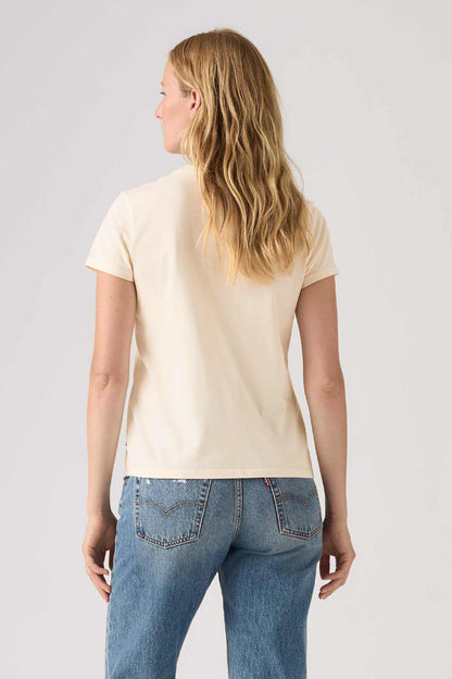 Women's cream graphic T-shirt, crew neck and short sleeves, back view
