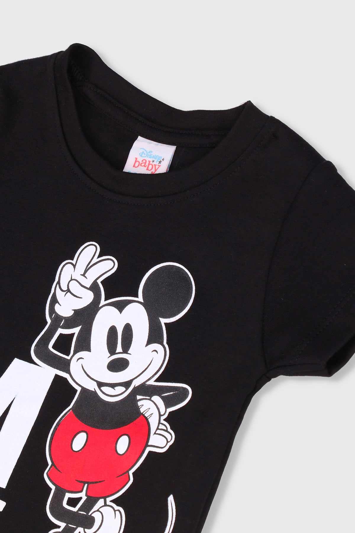 Kids DISNEY black T-shirt with Mickey graphic and red character detail