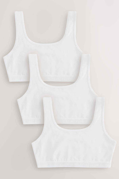 NEXT white seamless crop bra set, three-pack, wide straps and rounded neckline