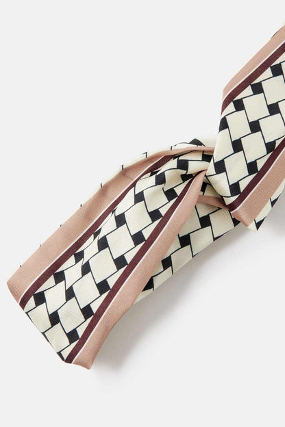 Woven check headband with twisted knot detail and ribbon trim