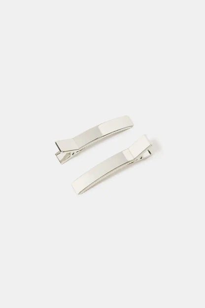 Silver rectangular earrings, angled view
