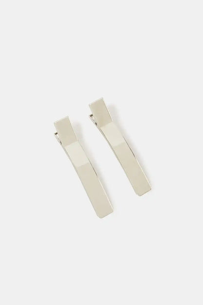 Silver rectangular earrings, straight front view