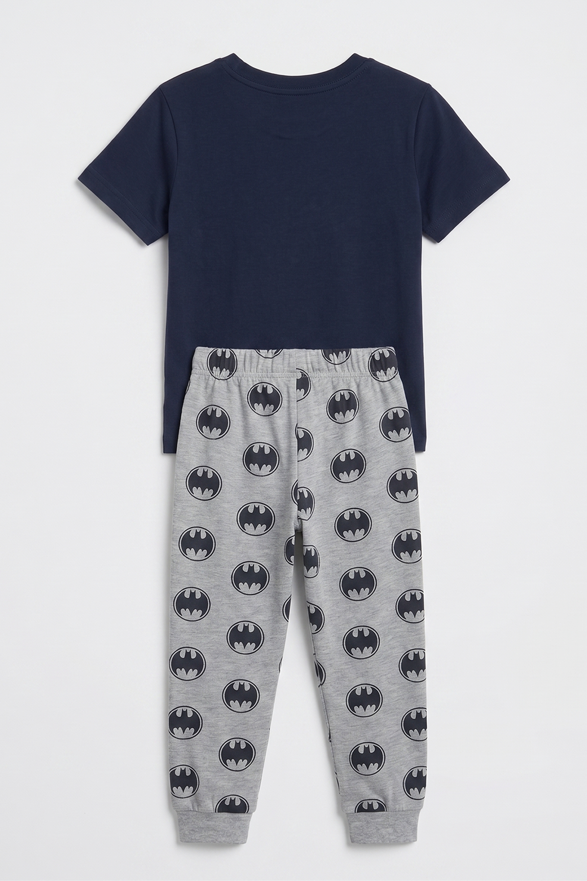 Navy kids T-shirt and gray jogger pants set with Batman logo print