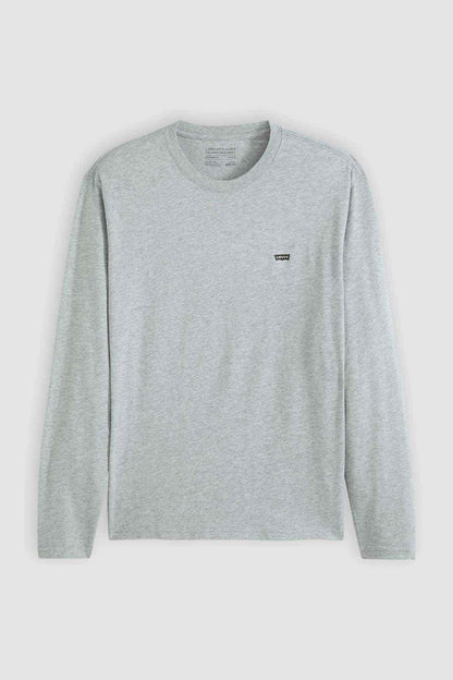 Levi's heather gray long-sleeve crewneck T-shirt with small chest logo patch