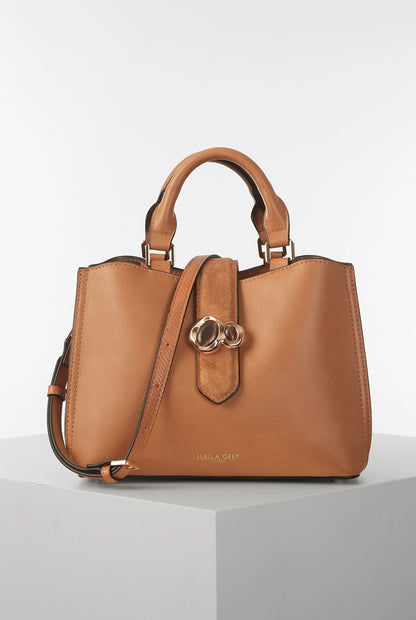 Luella Grey brown handbag with top handles and front strap detail