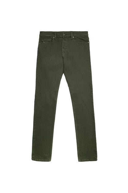 Diesel men's olive-green straight jeans, flat front view