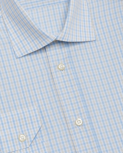 Camicissima light blue plaid dress shirt close-up, round buttons and chest placket