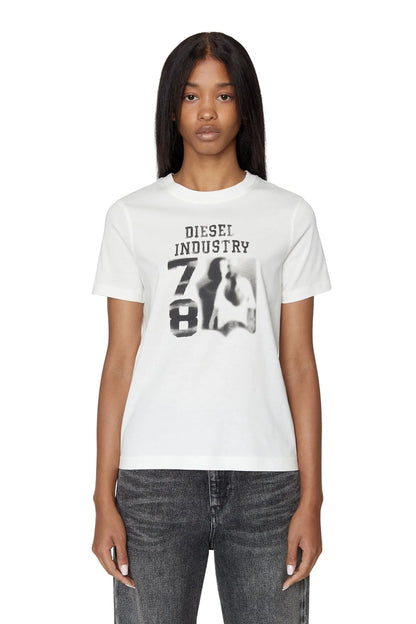 Off-white crewneck T-shirt with front graphic print, 'Diesel Industry 78'.