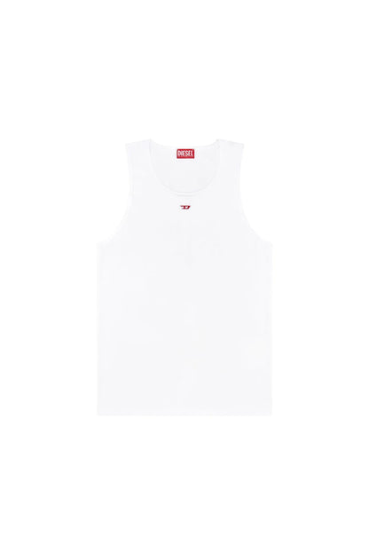 Diesel white sleeveless tank top with crew neck and chest logo