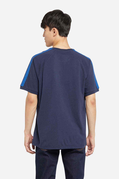 Levi's navy crew-neck T-shirt, back view with blue side stripes and short sleeves
