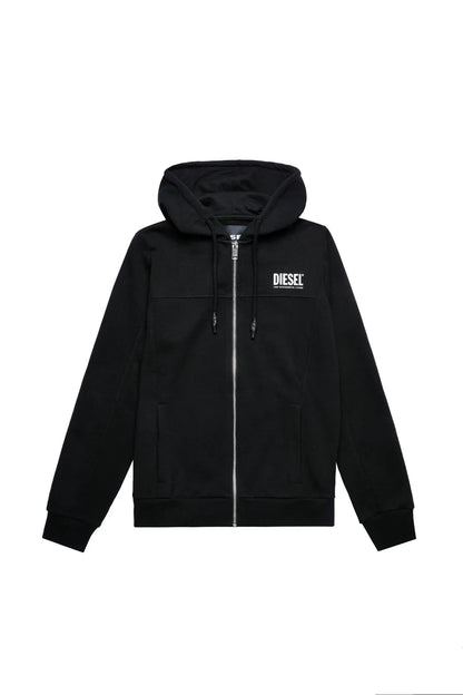 Diesel black zip-up hoodie with drawstring hood and front zipper