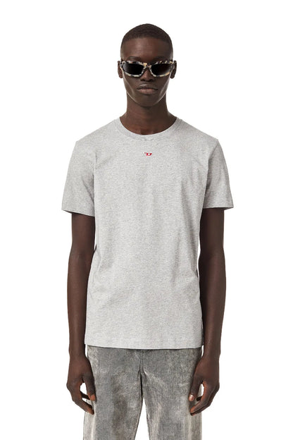Grey Diesel crew-neck T-shirt with small red chest logo