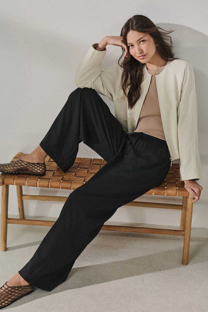 Next black wide-leg trousers with elastic waist and drawstring, relaxed fit