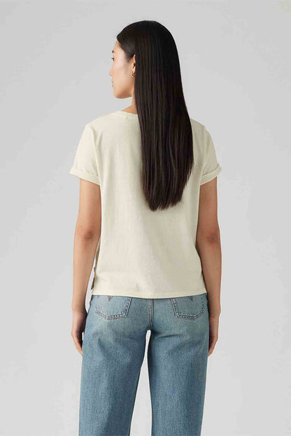 Off-white T-shirt back view with short sleeves, plain design