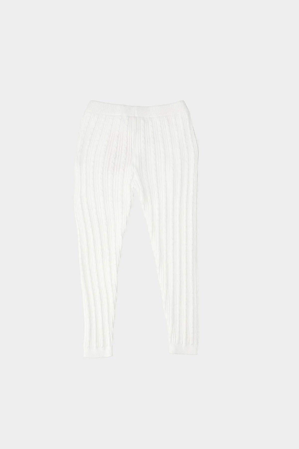 BABYSHOP baby knit pants in white, ribbed texture and elastic waistband