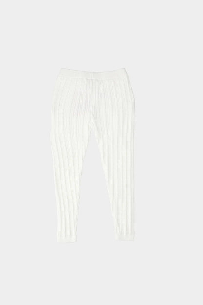 BABYSHOP baby knit pants in white, ribbed texture and elastic waistband