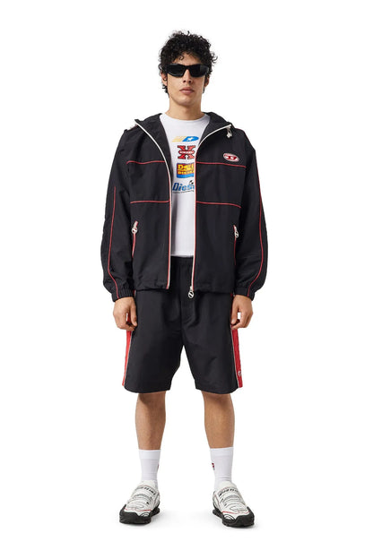 Diesel black zip hoodie with red piping and patches