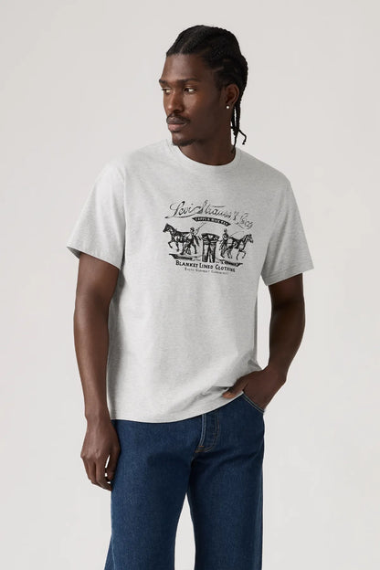 White short-sleeve T-shirt with front logo graphic, side view