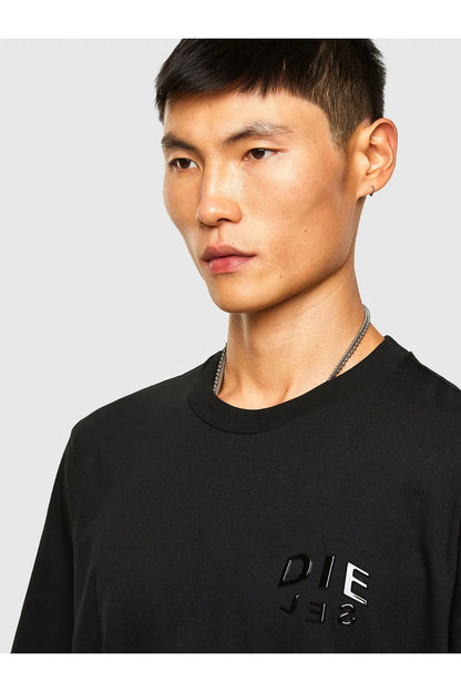 Black Diesel T-shirt with small DIESEL logo print at chest