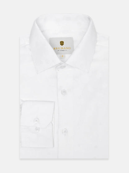 Brumano white 100% cotton button-up shirt with pointed collar and chest pocket