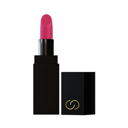 Conatural velvet lipstick in bright pink, black square tube with exposed bullet