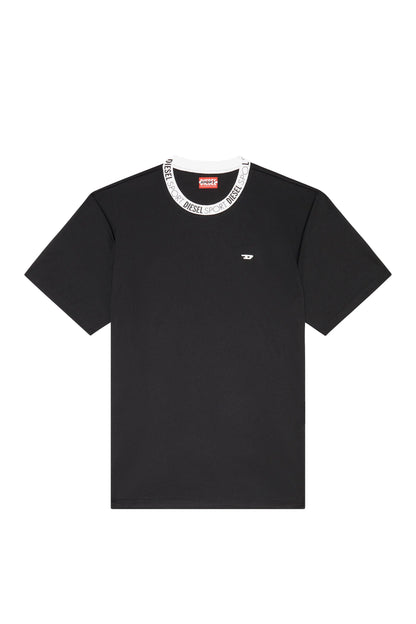 Black Diesel crew-neck T-shirt with logo neckline trim and small chest emblem