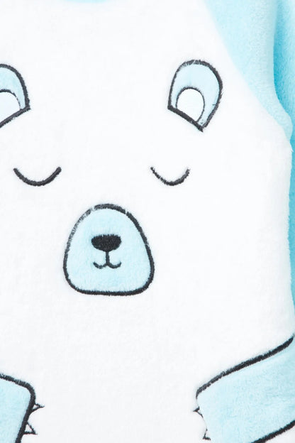 BABYSHOP baby top close-up: white front with light blue dog ears and dog face