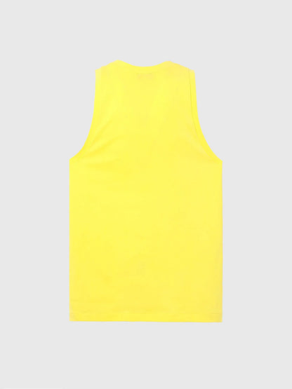 Yellow sleeveless tank top with crew neck, plain front