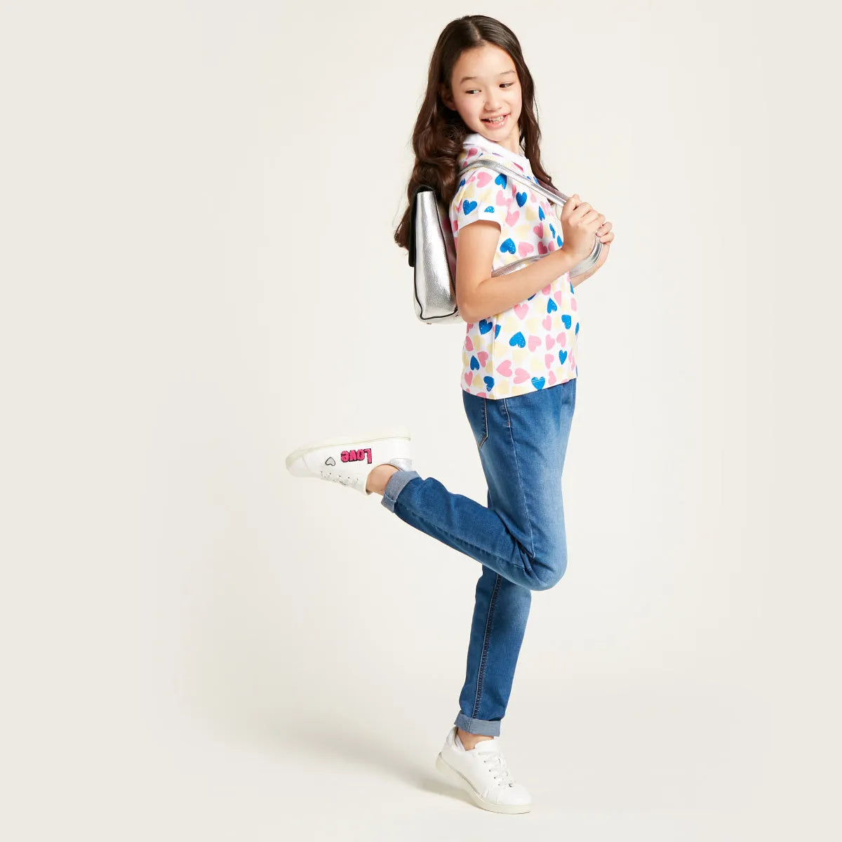 BABYSHOP white girls t-shirt with pink and blue heart print