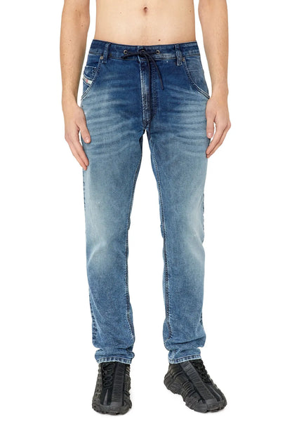 Diesel blue denim jeans with drawstring waist and straight legs