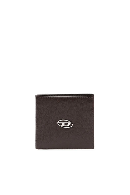 Diesel brown leather bifold wallet with oval logo emblem