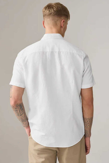 White short-sleeve button-up shirt, back view