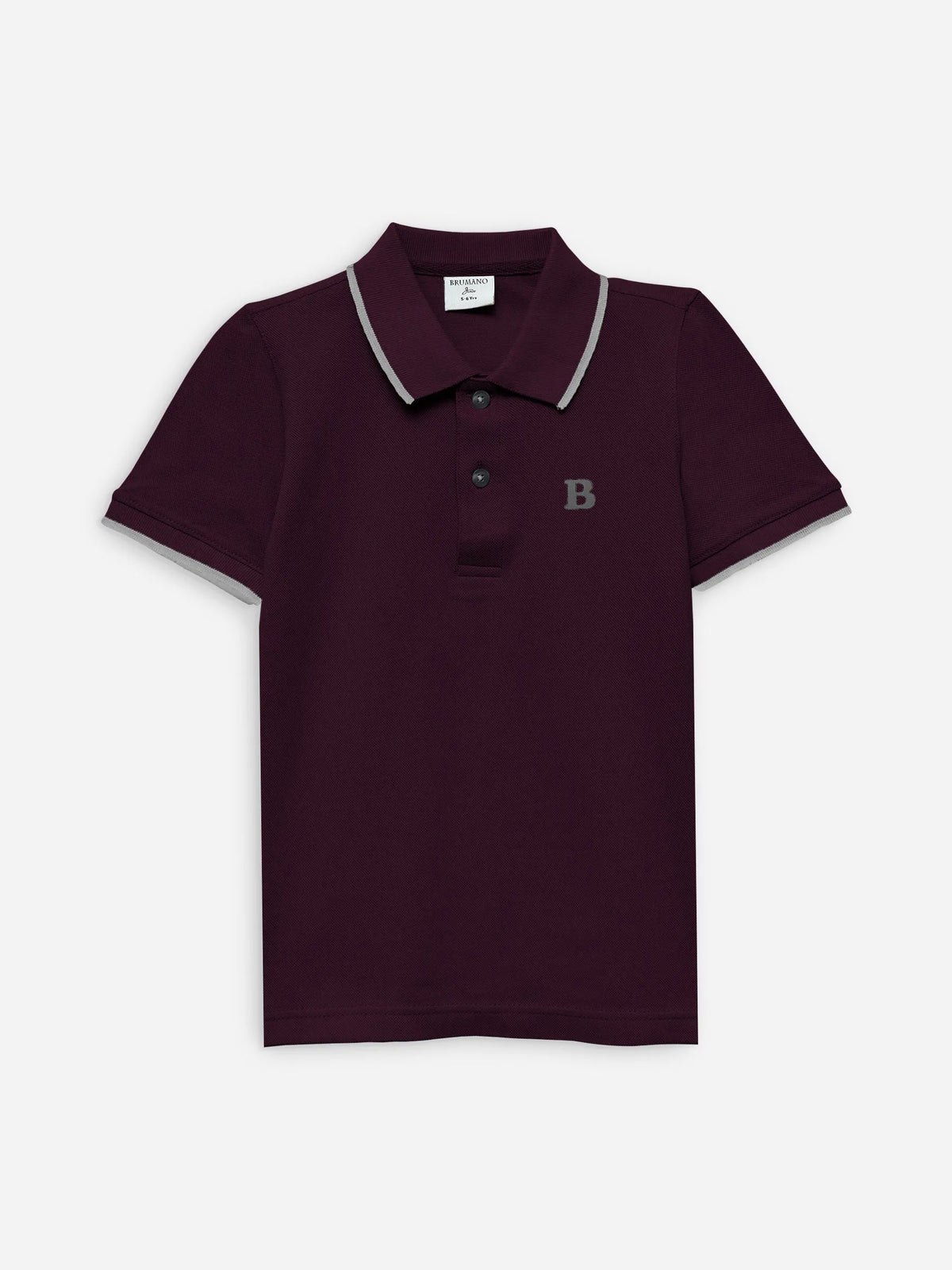 Brumano burgundy cotton polo shirt with striped collar and 3-button placket