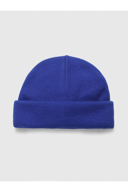 Diesel blue knit beanie with dome top and folded cuff