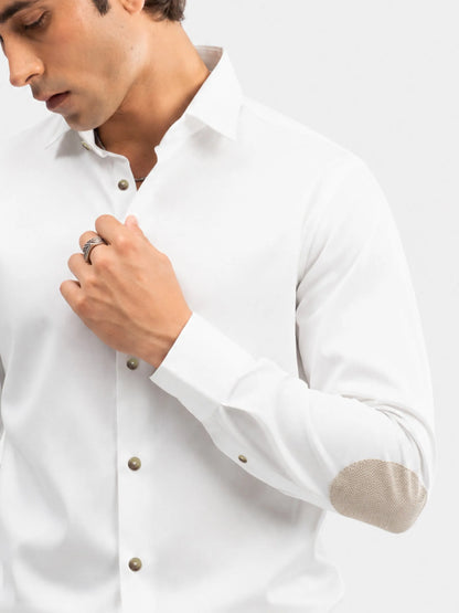 Brumano men's white cotton button-up shirt, long sleeves