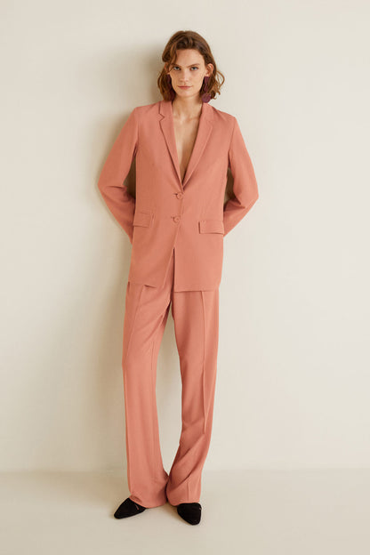 Women's dusty pink tailored blazer and trousers set, front view