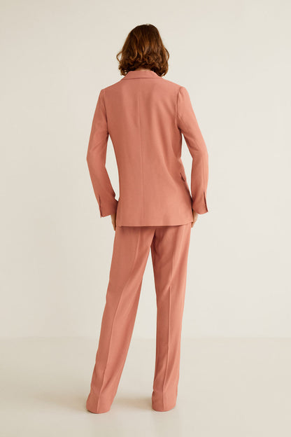 Women's dusty pink tailored blazer and trousers set, back view