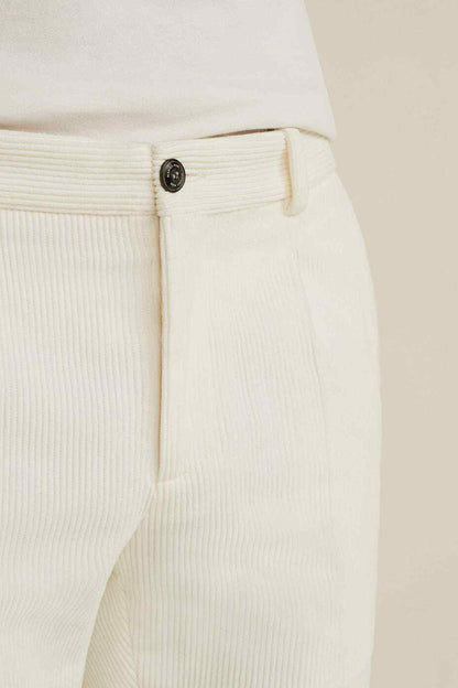 MANGO off-white textured trousers, button waistband and belt loops