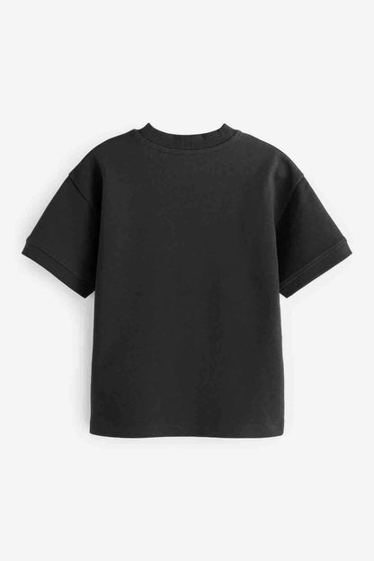 Black short-sleeve crewneck T-shirt, front view