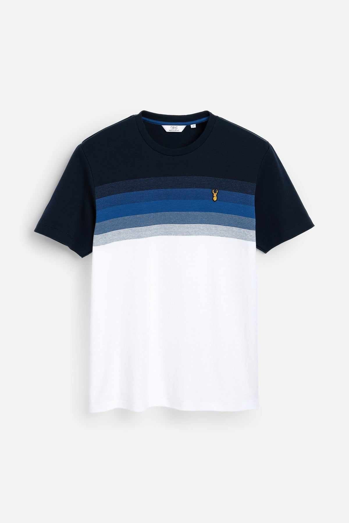 Multicolor striped colorblock T-shirt with navy top and white hem
