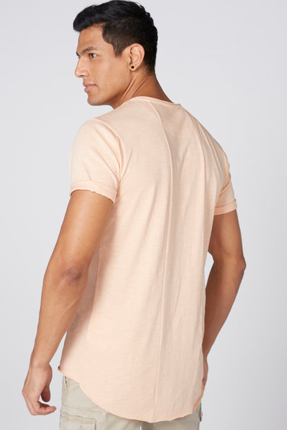 Men's light beige crew-neck T-shirt, short sleeves, plain back