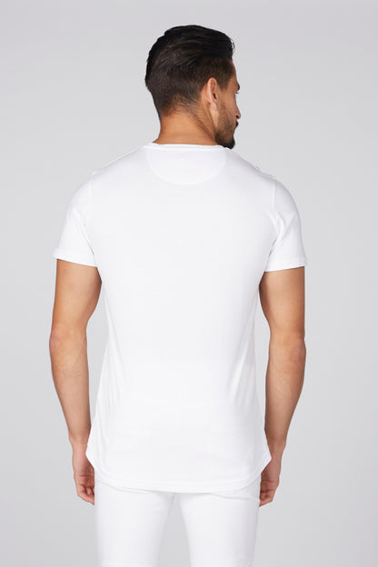 Men's white T-shirt with plain back, short sleeves