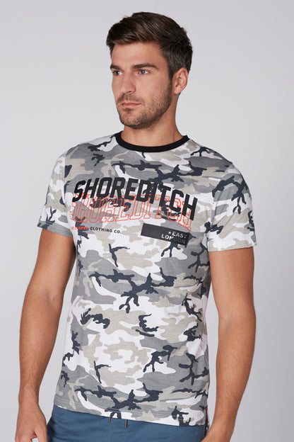 Splash camouflage T-shirt with Shoretech logo on chest and black collar