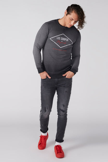 Grey Lee Cooper crewneck sweatshirt, front graphic and long sleeves, full body